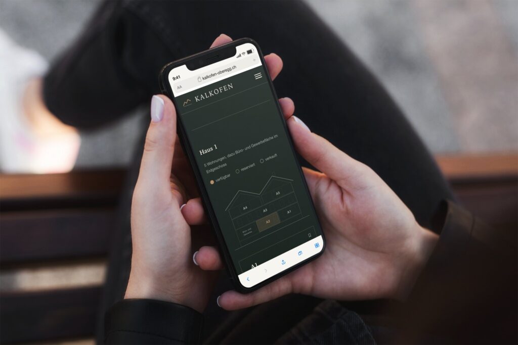 Haus 1 auf kalkofen-oberegg.ch auf einem iPhone: Hauszeichnung mit den Wohnungen A1 bis A5