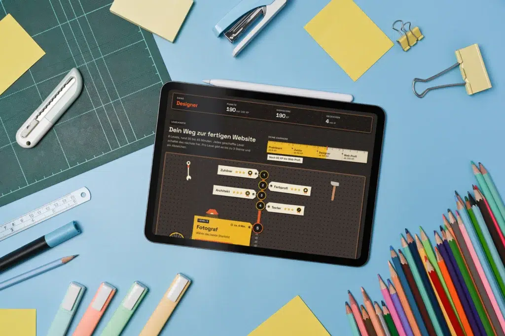Die Levelkarte der Schnupper-Challenge auf einem iPad: Rang, Punkte, Highscore und Abzeichen